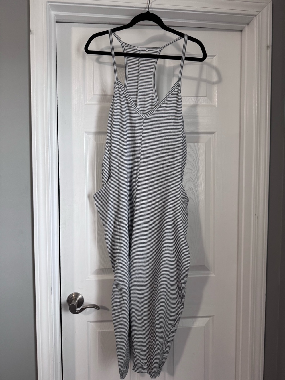 Striped Gray & White Jumpsuit - Sleeveless Relaxed Fit